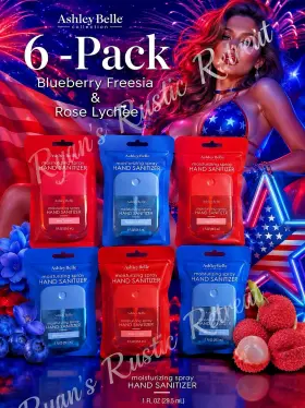 Ashley Belle 810212940328 6pk Hand Sanitizer Blueberry Freesia Rose Lychee Patriotic