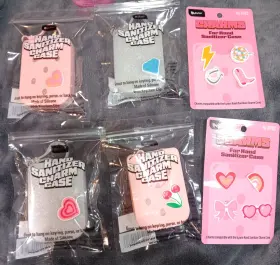 B-pure 049696240374 B-pure Hand Sanitizer Charm Case Silicone Pink White With Charms
