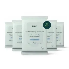 Biom 850078481238 Hand Sanitizing Wipes - Travel Size 5 Pack 100 65% Ethanol Alcohol Ki