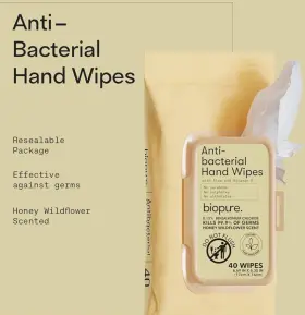 198926011344 BIOPURE Anti Bacterial Wipes Honey Wild Flower