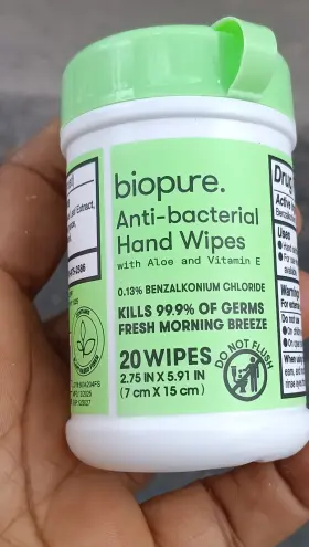 Biopure 8004204fs Antibacterial Hand Wipes Aloe Vitamin E Kills 99.9% Germs 20ct