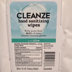 742797897868 CLEANZE Sanitizing Wipes Aloe Unscented
