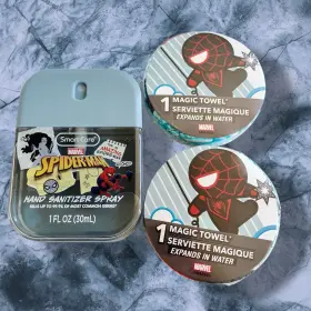 Marvel 810147888764 Spider-man Hygiene Set Hand Sanitizer Spray And 2 Compressed Magic Towels