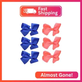Motique Accessories 6mtbo0108q6 3 Inch Grosgrain Bow For Little Girls- Set Of 6 Royal And Orange