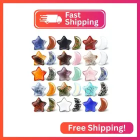 Nuenen Fatte-6698 30 Pcs Worry Stones Bulks Moon Star Shaped Crystals Gemstone P