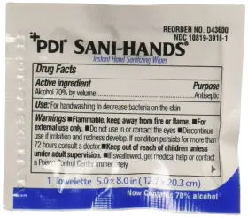 PDID43600 PDI Sani Sanitizer Wipes Ethyl Alcohol Wrapped Wit