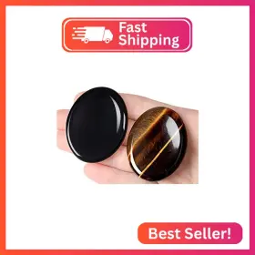 Qinjiejie B09qg9gjx5 2pcs Thumb Worry Stone For Anxiety Tigers Eye Obsidian Healing Crysta