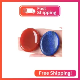 Qinjiejie B0bhhnw6j3 2pcs Worry Stone For Anxiety Red Carnelian Agate Lapis Lazuli Healing Crystals H