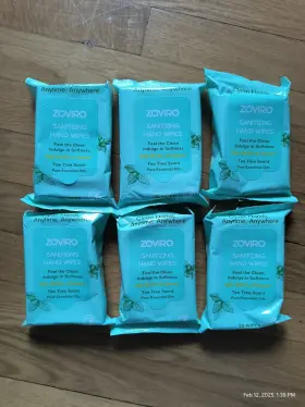 383814000023 ZOVIRO Sanitizer Wipes Tea Tree Essential Oil