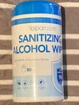 Sparoom 75% Alcohol Wipes 80 Pcs Canister Factory Sealed Quick Travel Pack 1pc. Fixed Price $10.00.