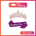 Atoden Birthday Crown And Queen Sash - Purple Tiara Crystal For Women Prin. Fixed Price $19.68.
