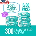Nice 'n Clean Flushable Wet Wipes, 5 Packs Of 60 300 Total Wipes. Fixed Price $14.30.