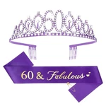 Cieher 60th Birthday Crown And Sash - One Size, Purple & Tiara Set. Fixed Price $14.76.