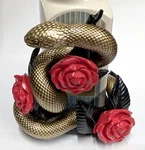 New Bath Body Works Snake And Roses Hand Soap Holder Sleeve Stand Red Gold Tone. Fixed Price $20.90.