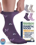 Pembrook Ankle Diabetic Socks For Women And Men - 4 Pairs Flowers (dark Purpl. Fixed Price $27.99.