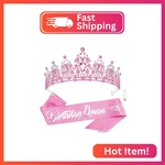 Atoden Pink Birthday Crown And Queen Sash Tiara - Crystal For Women Prince. Fixed Price $14.20.