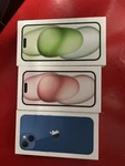 Iphone 13 Blue , 15 Pink Plus Green Box Only W/ Charger Sim. Fixed Price $38.00.