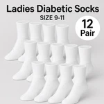 12 Pair Ladies Women Diabetic Socks Cotton Blend Doctors Choice White Size 9-11. Fixed Price $24.99.