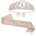 Cieher 50th Birthday Crown + 50 & Fabulous 2 Piece Set, Sash Tiara Set. Fixed Price $16.99.