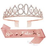 Cieher 80th Birthday Crown + Sash Pearl 3 Piece Set, & Tiara Set. Fixed Price $18.99.