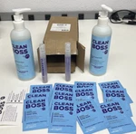 Clean Boss By Joy, Sanitizing Set, Hand Sanitizer Gel, Mist Spray Pen, Wipe. Fixed Price $23.77.