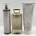 New Bath & Body Works Satin Slippers 3pc Gift Set Full Size Wash Cream Mist. Fixed Price $22.55.