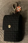 Bath & Body Works Quilted Purse Black W Flower Charm Pocket Bac Holder Euc. Fixed Price $10.10.