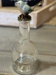 Vtg Elegant Glass Decanter Bottle & Enameled Blue Bird Hand Painted Cork Top 8x3. Fixed Price $39.99.